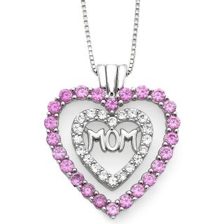 Lab Created Pink & White Sapphire Mom Heart Pendant, Womens