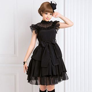 Turtleneck Sleeveless Knee length Black Chiffon Gothic Lolita Dress