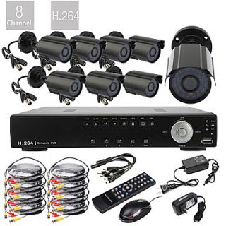 8CH D1 Real Time H.264 600TVL High Definition CCTV DVR Kit (8pcs Waterproof Day Night CMOS Cameras)