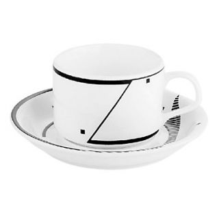 Geometric Patterns Ceramic Coffee Cup And Saucers(White)