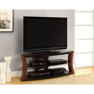 Altra Modern Bentwood And Glass Tv Stand (Cherry/ blackAccommodates up to a 45 inch flat panel TVThree (3) glass shelves hold AV componentsWire management back panel keeps cords organizedProduct dimensions 21 inches high x 50 inches wide x 20 inches deep