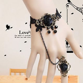 Handmade Misfortune Rose Black Lace Gothic Lolita Ring Bracelet