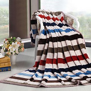 Polyester Fiber Colorful Stripe Pattern Thick Coral Fleece Blanket