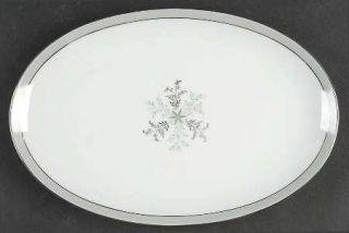 Noritake Lucille 12 Oval Serving Platter, Fine China Dinnerware   Gray/Green Ba