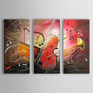 Hand Painted Oil Painting Still Life Variety of Musical Instruments Set of 3 with Stretched Frame 1307 SL0367