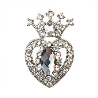 Alloy Zircon Hollow out Heart Royal Crown Pattern Brooch (Silver)