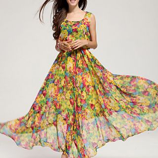 Womens Floral Print Swing Vest Maxi Dress