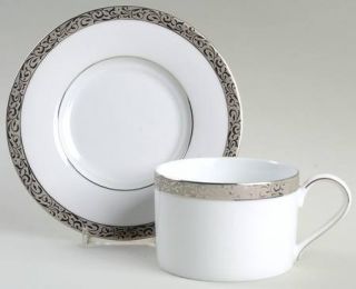 Nikko Platinum Filigree Flat Cup & Saucer Set, Fine China Dinnerware   Fine Chin