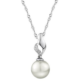 Sterling Silver With Rhinestone And Imitation Pearl Womens Necklace