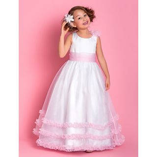 A line Princess Scoop Floor length Organza And Satin Flower Girl Dress (733957)