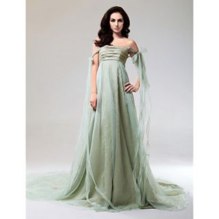 Taffeta And Organza A line Strapless Court Train Evening Dress inspired by Taylor Swift