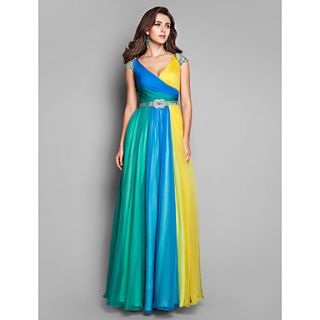 A line/Princess V neck Floor length Chiffon Multi color Evening/Prom Dress