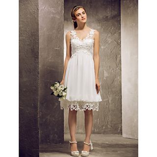 A line Princess V neck Knee length Chiffon And Lace Bridesmaid Dress (682808)
