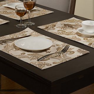 Set of 4 Concise Gold Embroidery Beige Polyester Placemats