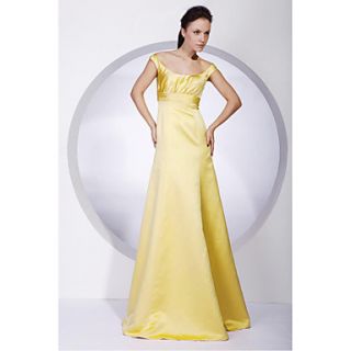 A line Off the shoulder Sweep/ Brush Train Satin Bridesmaid/ Wedding Party/ Evening Dress
