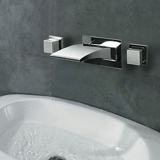 Contemporary Widespread Waterfall Wall Mount 3 Colors LED Bathroom Sink Faucet