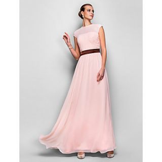 A line Jewel Natural Floor length Georgette Evening/Prom Dress(759808)