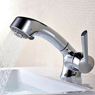 Contemporary Chrome Finish Pull Out Sink Faucet with Hand Shower