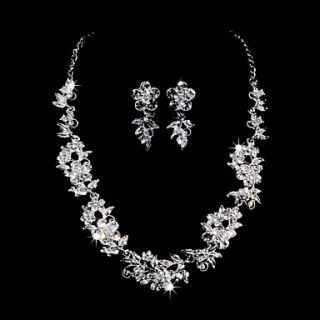Gorgeous Alloy Silver Plated With Clear ZirconRhinestone Flower Wedding Bridal Necklace Earrings Jewelry Set