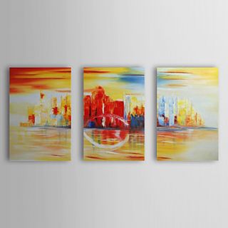 Hand Painted Oil Painting Abstract City with Stretched Frame Set of 3 1309 AB0998