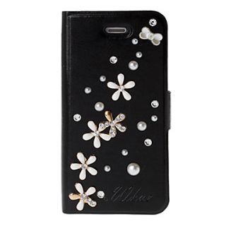 Diy 3D Crystal Luck Flowers Leather Case Cover With Holder Card Slots for iPhone 5/5S(Random Colors)