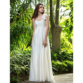 Sheath/Column One Shoulder Floor length Velvet Chiffon Wedding Dress (710783)