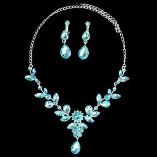 Charming Alloy Silver Plated With Blue Rhinestone Necklace Earrings Jewelry Set