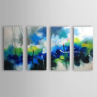 Hand Painted Oil Painting Abstract Blooming Lotus with Stretched Frame Set of 4 1309C AB0830