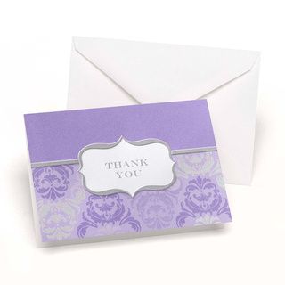 Hortense B. Hewitt Grey And Orchid Damask And Crest Thank You