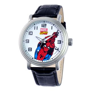 MARVEL Disney Vintage Mens Spiderman Black Leather Strap Watch