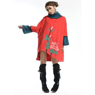 TS Ethnic Chinese Style Embroidery Vintage Pattern Heap Collar Red Over Coat