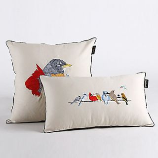 Set of 2 Birds Cotton Embroidered Decorative Pillow Cover