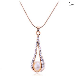 Lureme Full Crystals Teardrop Shape Pearl Necklace