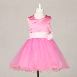 A line Princess Jewel Knee Length Satin And Tulle Flower Girl Dress With Flower