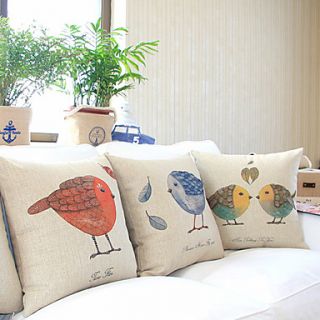 Set of 3 Country Lovely Birds Cotton/Linen Decorative Pillow Cover