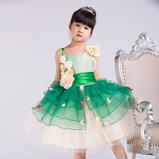 Ball Gown Square Knee length Satin And Tulle Flower Girl Dress With Flowers