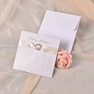 Personalized Elegent Gold Ribbon Wedding Invitation Set of 50