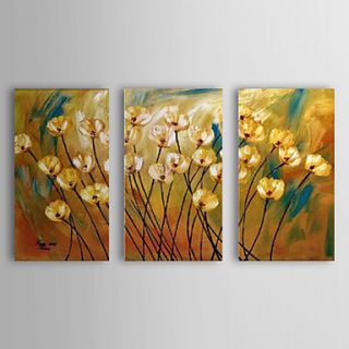 Hand Painted Oil Painting Floral Yellow Popies with Stretched Frame Set of 3 1309 FL0980