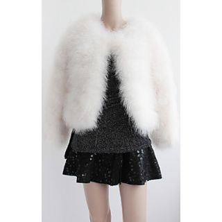 Long Sleeve Collarless Ostrich Fur Casual Jacket(More Colors)