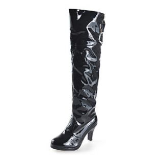 Patent Leather Chunky Heel Knee High Boots With Lace up (More Colors)