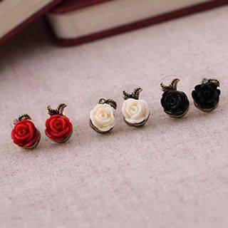 Alloy Resin Rose Flower Stud Earrings