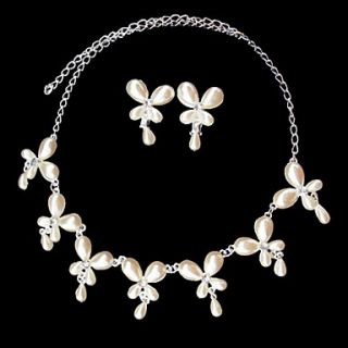 Gorgeous Alloy Silver Plated With Rhinestone Pearl Wedding Bridal Necklace Earrings Jewelry Set