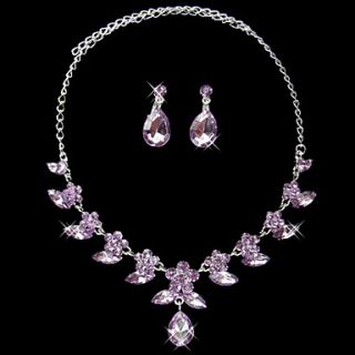 Gorgeous Alloy Silver Plated With Rhinestone Necklace Earrings Jewelry Set(More Colors)