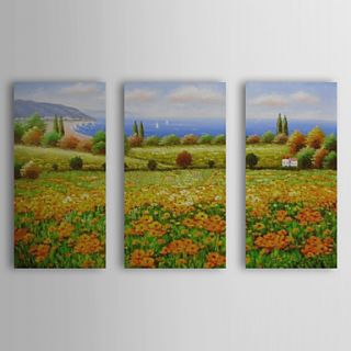 Hand Painted Oil Painting Landscape Seashore with Stretched Frame Set of 3 1311 LA1143