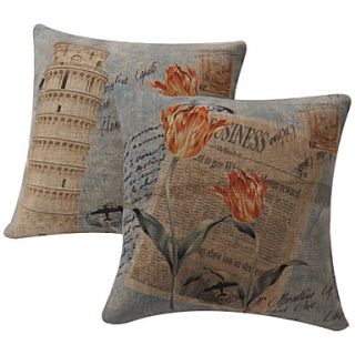 Set of 2 Charming Flower Cotton/Linen Decorative Pillow Cover