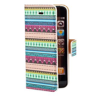 Aztec Blue and Green Stripe Pattern PU Full Body Case with Card Slot and Stand for iPhone 5/5S