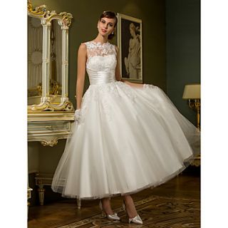 Free Custom measurements A line Jewel Ankle length Tulle Wedding Dress(788859)