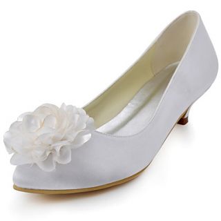 Lovely Satin Kitten With Satin Flower Heel Closed Toe Pumps Wedding Shoes(More Colors)