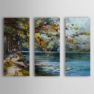 Hand Painted Oil Painting Landscape Pond with Stretched Frame Set of 3 1310 FL1141