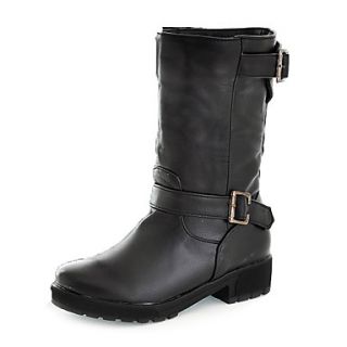 Faux Leather Chunky Heels Combat Mid Calf Boots(More Colors)